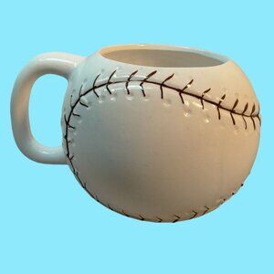 Baseball Shaped Ceramic Mug  Planter Vase White red  Stitching